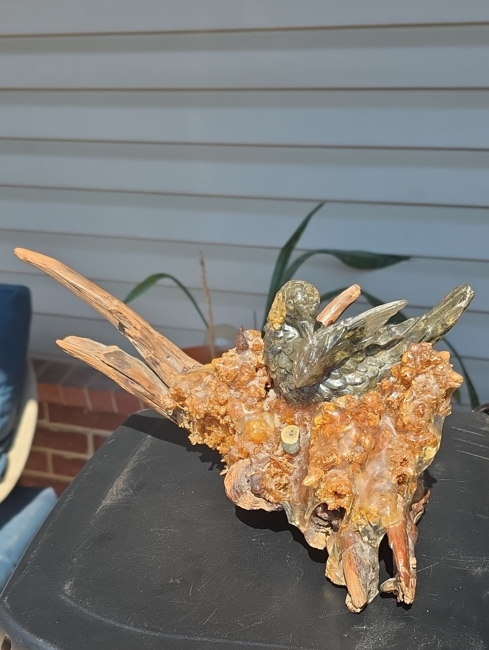Gold-Toned Angel Figurine on Natural Brown Driftwood Accent
